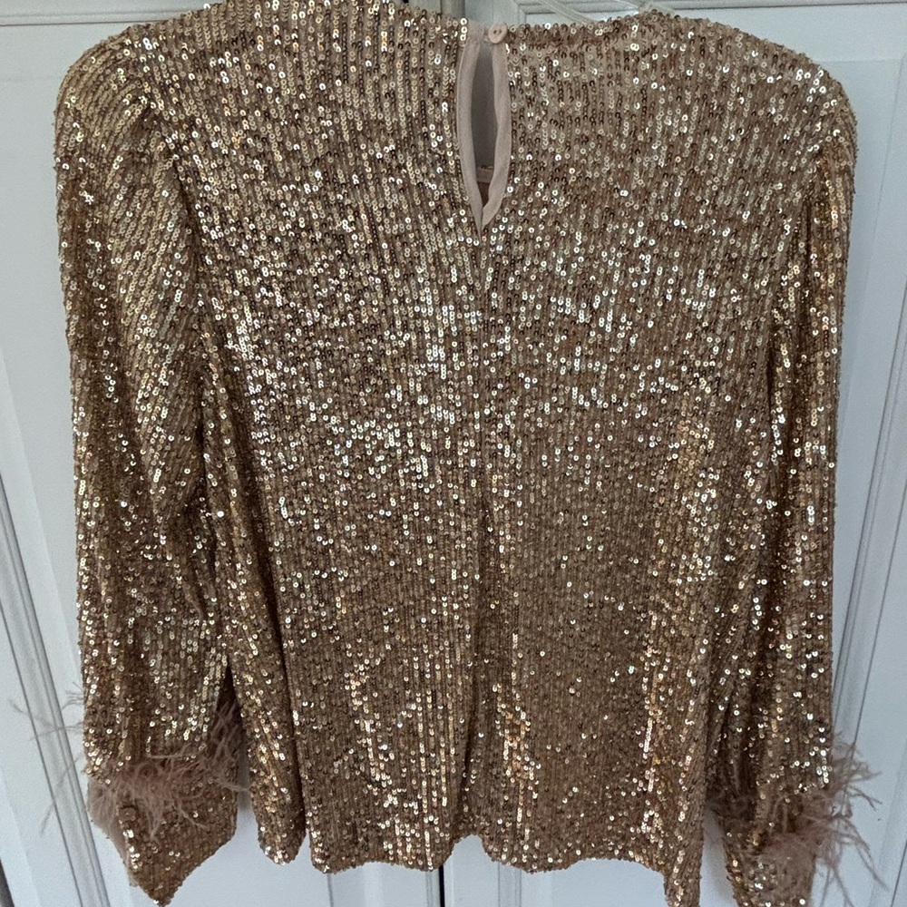 Gold Sequin Long Sleeve Blouse